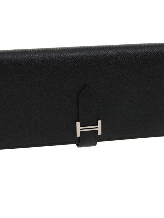 Hermes Handbags - HERMES Bean souffl Long Wallet SilverMetal Black Auth 30947SM